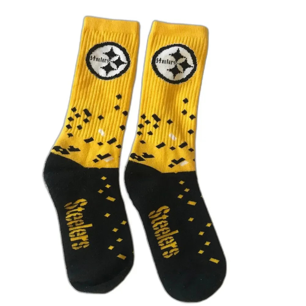 Pittsburgh Steelers For Bare Feet Men's Spray Zone Crew Socks NFL LARGE 10-13 ?